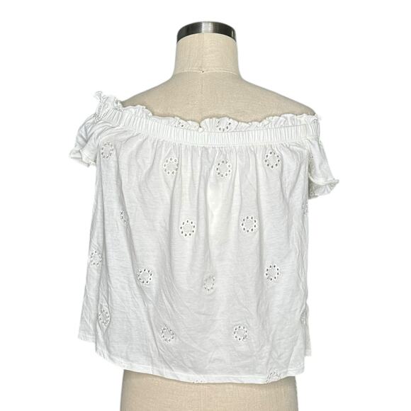 THREE DOTS Anthropologie Off Shoulder White Embroidered Blouse Women's Size Med - Picture 4 of 8